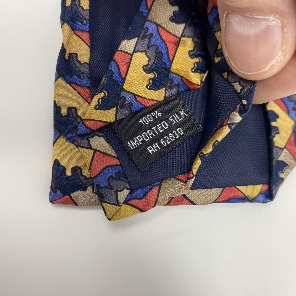 J Garcia 57"x3.5" Tie Mens Red Blue Yellow Geometric 100% Silk Necktie - Picture 4 of 6